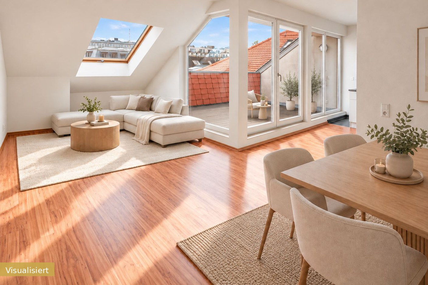 Helle Maisonette in Dresden-Löbtau, Wohnbereich mit Dachterrasse, visualisiert